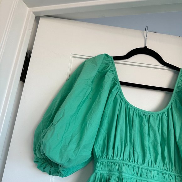 Rhode Flare Mini Dress Balloon Sleeves Mint Green Self Tie Cord Accent Small - Picture 6 of 6